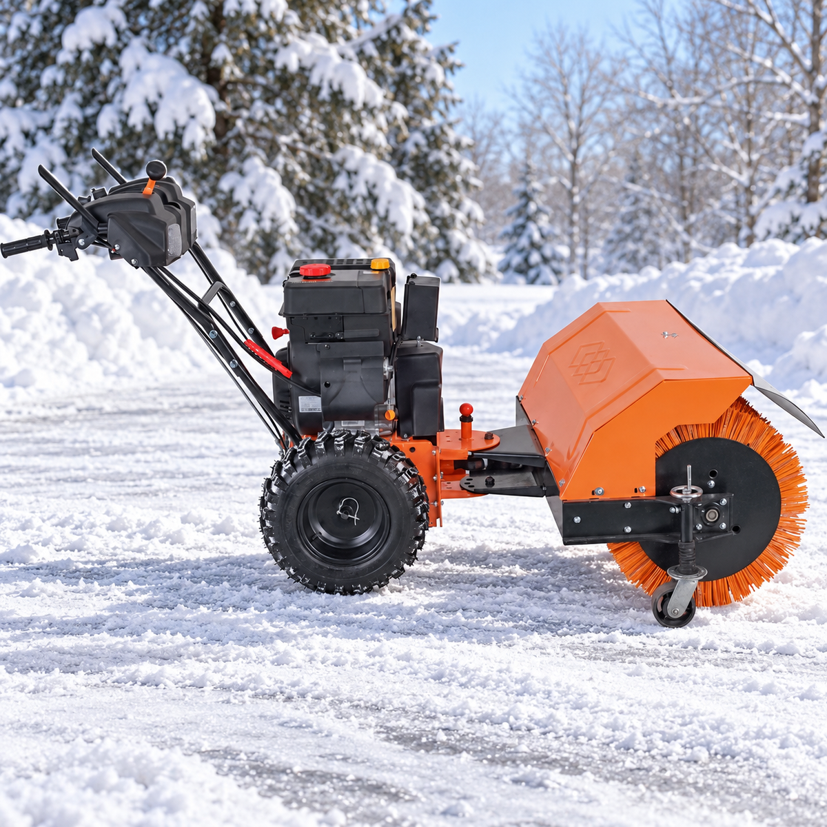 102 cm walk-behind snow sweeper side view