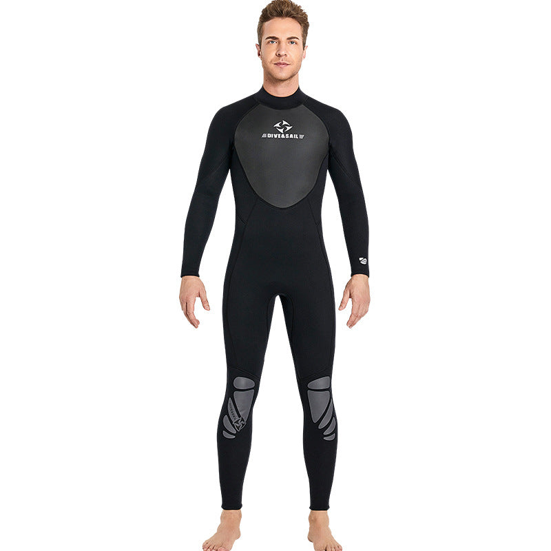 3MM diving suit men's one-piece long-sleeved thermal wetsuit women's snorkeling surfing winter swimming pants