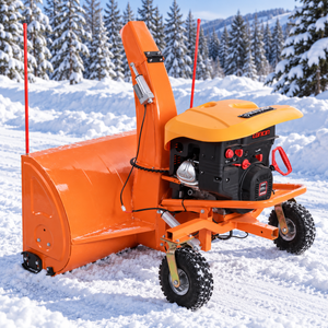 Rear view of gasoline snow blower attachment and 420cc engine
