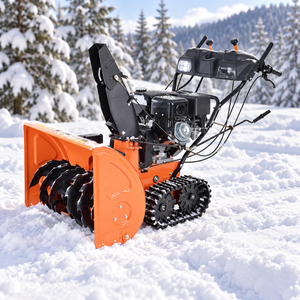 Tracked gas snow blower front three-quarter view