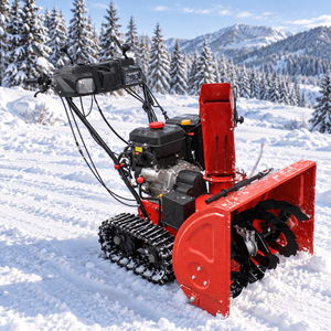 Tracked gas snow blower shown in red
