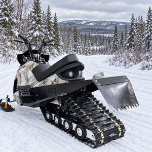 YQ1 snowmobile rear view with an attachment shown for reference; inclusion is not confirmed