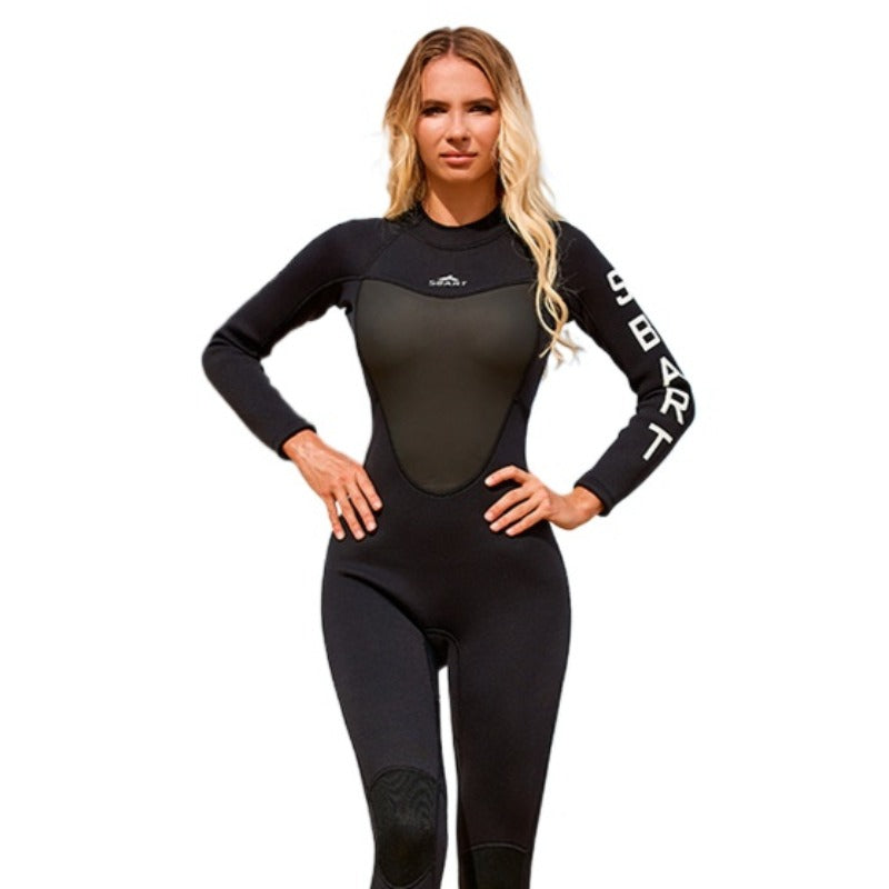 3MM diving suit women's one-piece solid color long-sleeved rear zipper warm and cold-proof jellyfish neoprene deep snorkeling hydrosuit