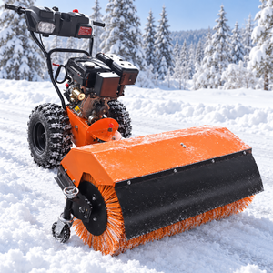 Gas snow sweeper rotating brush and snow shield