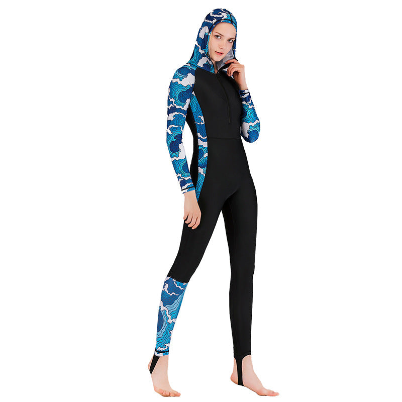 Women's wetsuit one-piece sunscreen long-sleeved slim-fitting swimsuit women's snorkeling suit surf suit