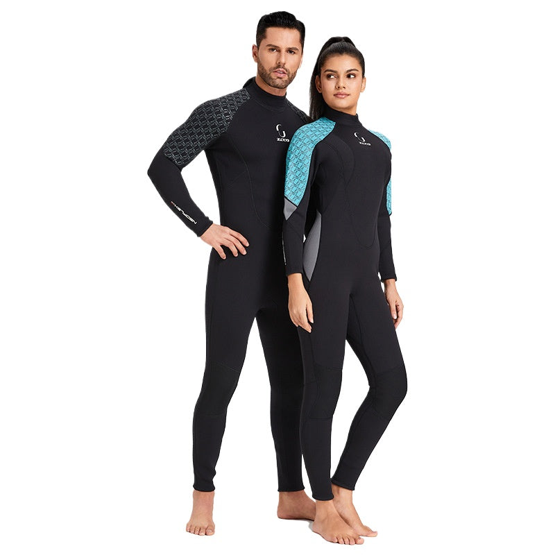 New 3MM diving suit men's one-piece long-sleeved women's thickened warm swimsuit free snorkeling surfing jellyfish suit