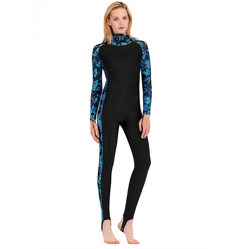 Women's wetsuit one-piece sunscreen long-sleeved slim-fitting swimsuit women's snorkeling suit surf suit