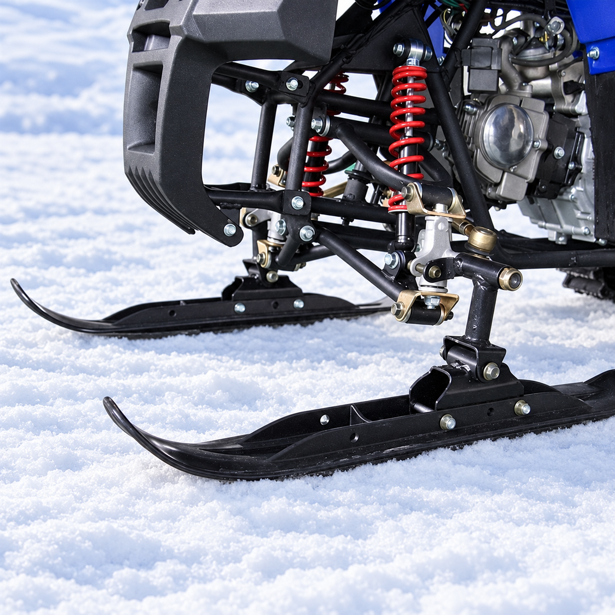 ATV snowmobile front ski and suspension close-up