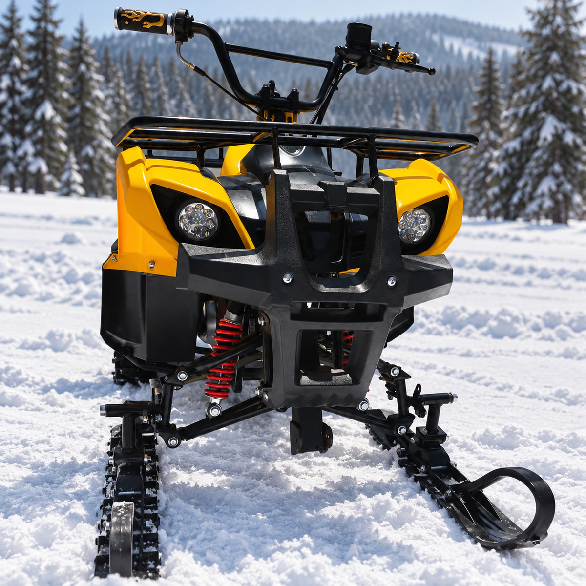 125cc ATV snowmobile front view in yellow