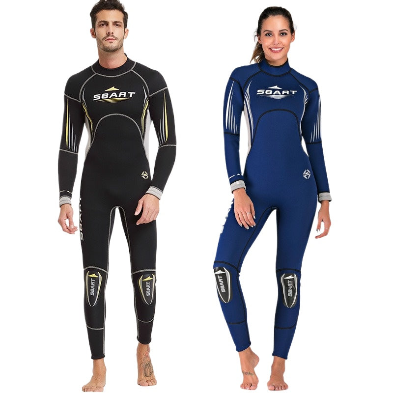 Squalbart 3MM one-piece wetsuit men's and women's thickened warm zipper snorkeling deep diving winter swimming equipment swimsuit