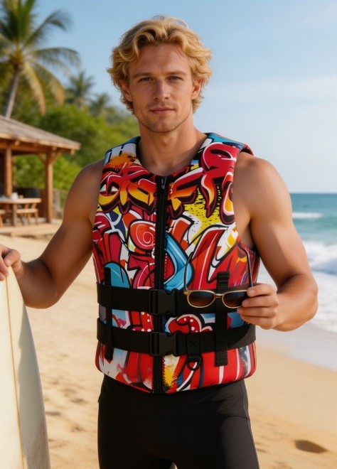 Double Oxford Graphic Print Watersports Life Jacket