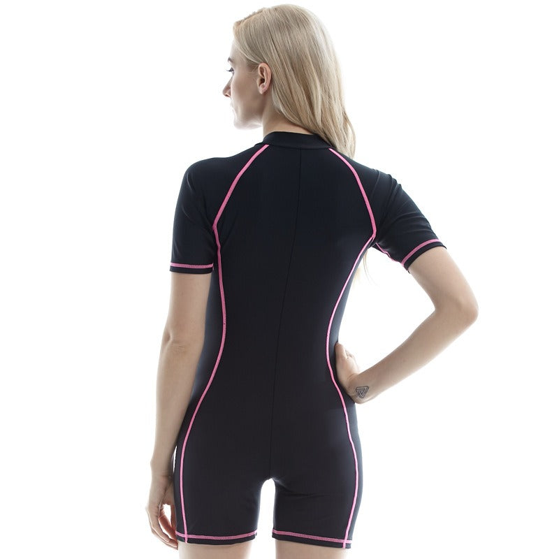 Fashion Slim Skinny One-piece Wetsuit One-piece Swimsuit Women's Sunscreen Short Sleeve Snorkeling Suit Swimsuit Surf Suit