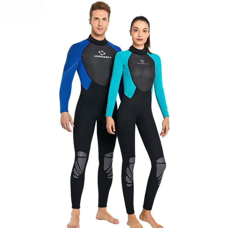 3MM diving suit men's one-piece long-sleeved thermal wetsuit women's snorkeling surfing winter swimming pants