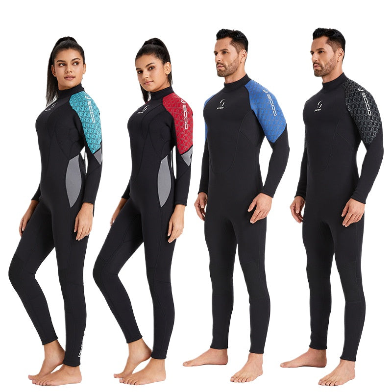 New 3MM diving suit men's one-piece long-sleeved women's thickened warm swimsuit free snorkeling surfing jellyfish suit