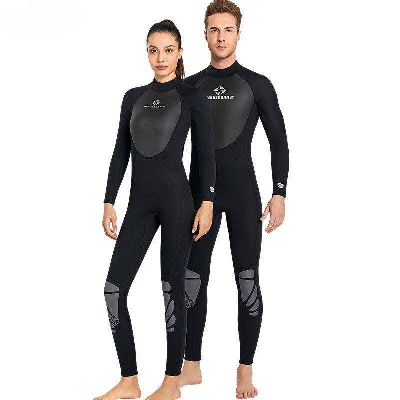 3MM diving suit men's one-piece long-sleeved thermal wetsuit women's snorkeling surfing winter swimming pants