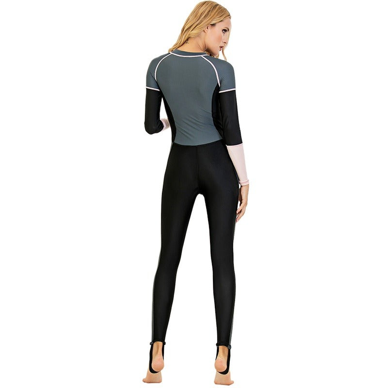 Women's one-piece wetsuit, sunscreen, long-sleeved swimsuit, snorkeling suit, slim and conservative swimsuit