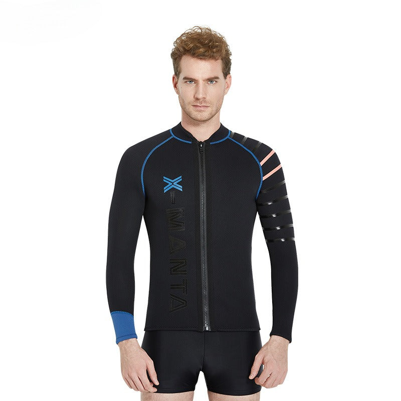 3MM wetsuit men's split top snorkeling surf suit long sleeve winter swimsuit thickened thermal jacket