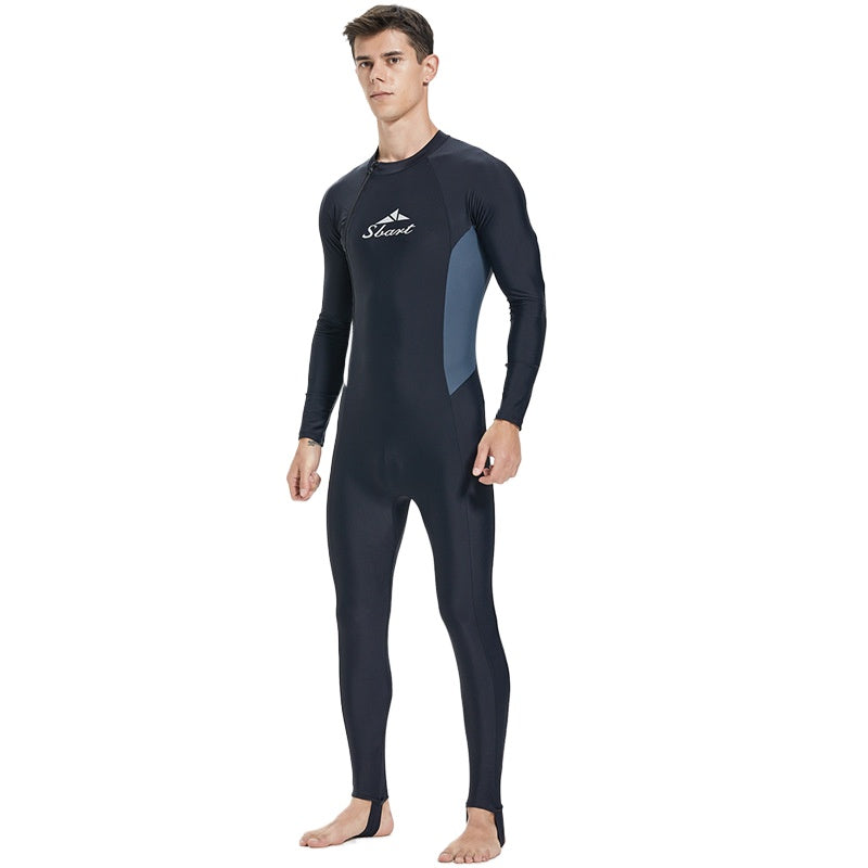 Skinny Men's One-Piece Swimsuit Long Sleeve Sunscreen Quick-Drying High Elastic Breathable Chest Pad Travel Vacation Swimsuit