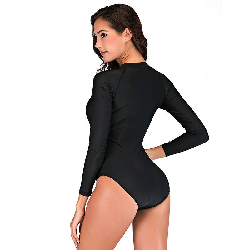 Long-sleeved swimsuit women's one-piece with chest pad conservative and thin professional slim and comfortable swimsuit women