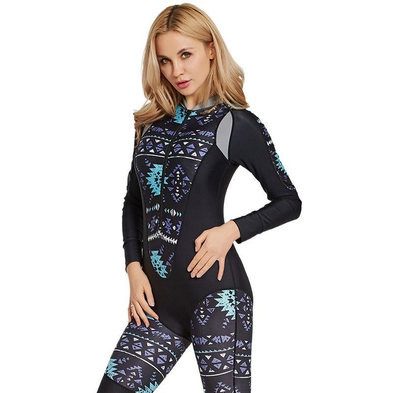 Women's one-piece wetsuit long-sleeved sunscreen swimsuit thin jellyfish suit snorkeling surf suit set