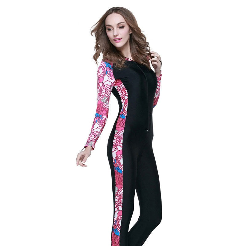 Jumpsuit women's sun protection diving suit long sleeved long pants jellyfish suit hooded plus size conservative swimsuit