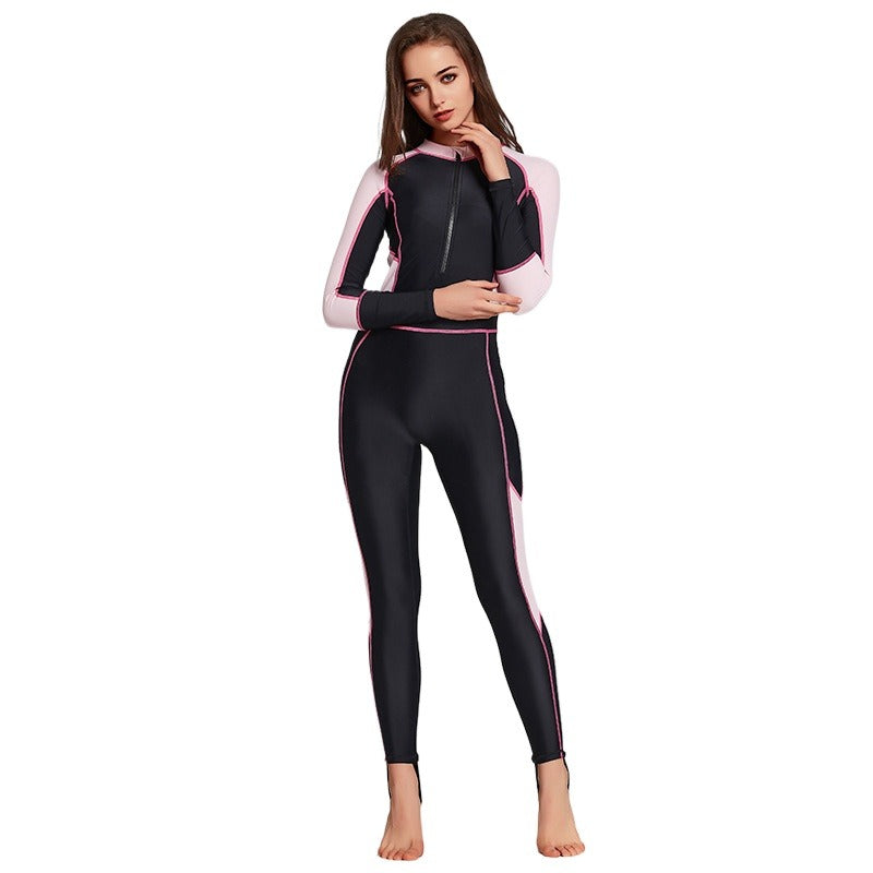 Women's one-piece wetsuit, sunscreen, long-sleeved swimsuit, snorkeling suit, slim, comfortable and conservative swimsuit