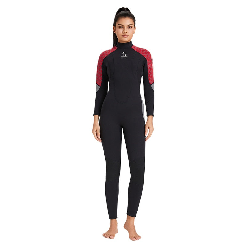 New 3MM diving suit men's one-piece long-sleeved women's thickened warm swimsuit free snorkeling surfing jellyfish suit