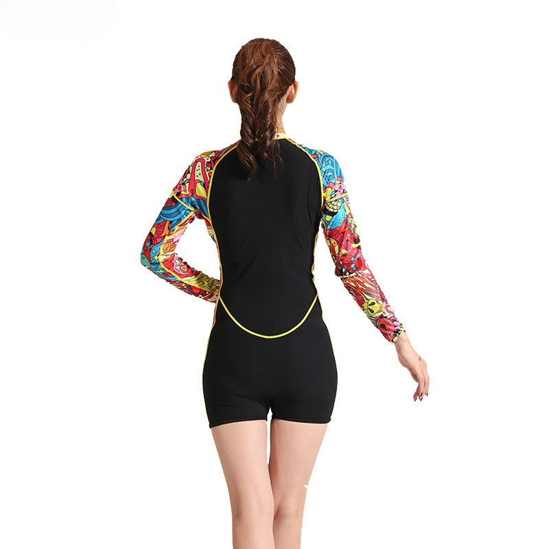 Wetsuit female one-piece Korean tight jellyfish snorkeling suit long-sleeved surfing swimsuit student hot spring rafting suit