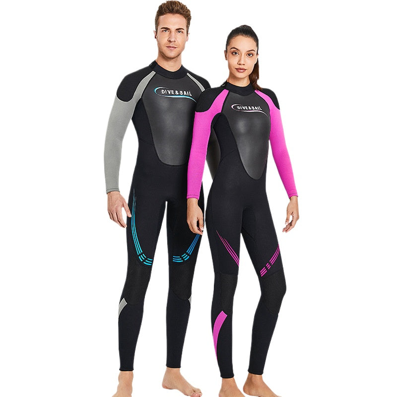 Spot wholesale 3MM couple wetsuit one-piece high elastic wetsuit long sleeve thickened thermal snorkeling surfing wetsuit