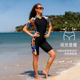 Summer Hot Spring Swimsuit Women, One-piece Surf Suit Beach Sunscreen Short Sleeve Swimsuit