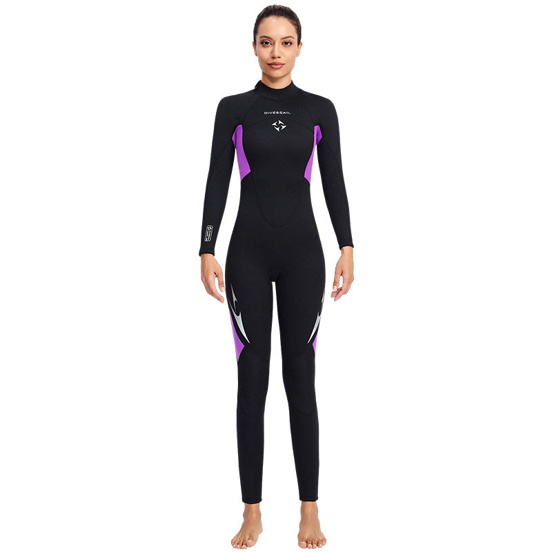 3MM Wetsuit Women's One-piece Long Sleeve Thickened Warm Couple Wetsuit Men's Snorkeling Surfing Jellyfish Swimsuit