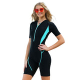 One-piece swimsuit women's solid color short-sleeved conservative sunscreen tight-fitting quick-drying high elastic with chest pad adult swimsuit