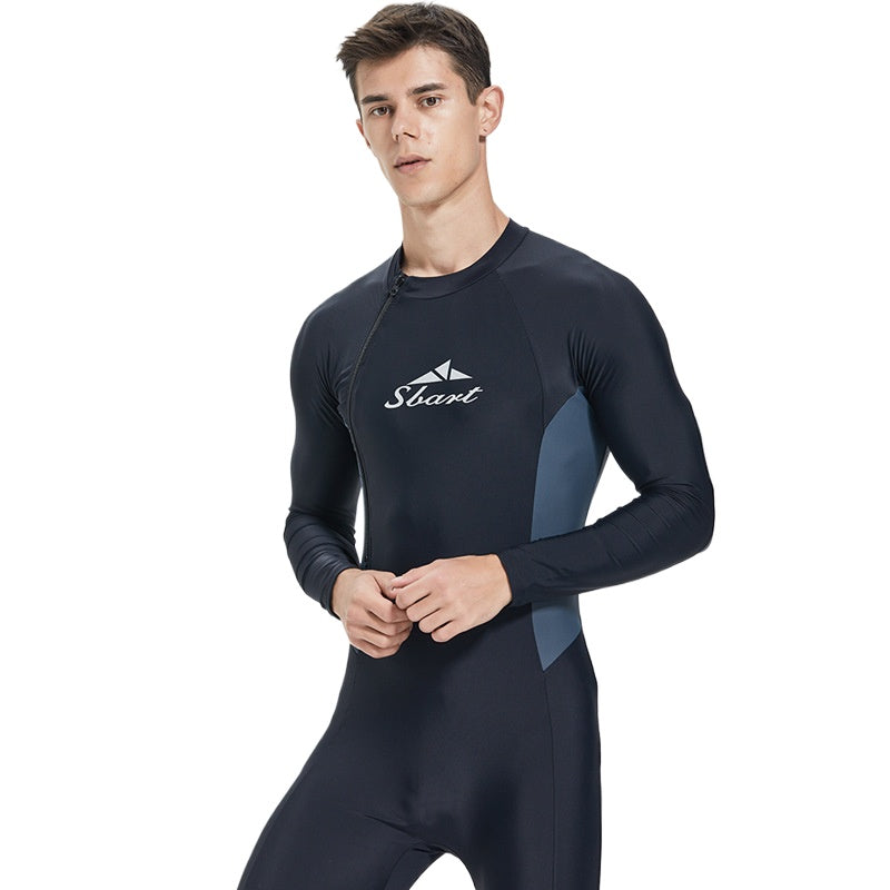 Skinny Men's One-Piece Swimsuit Long Sleeve Sunscreen Quick-Drying High Elastic Breathable Chest Pad Travel Vacation Swimsuit