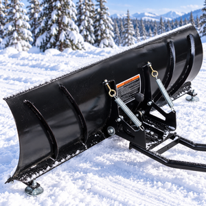 Rear view of ATV snow plow with spring support frame