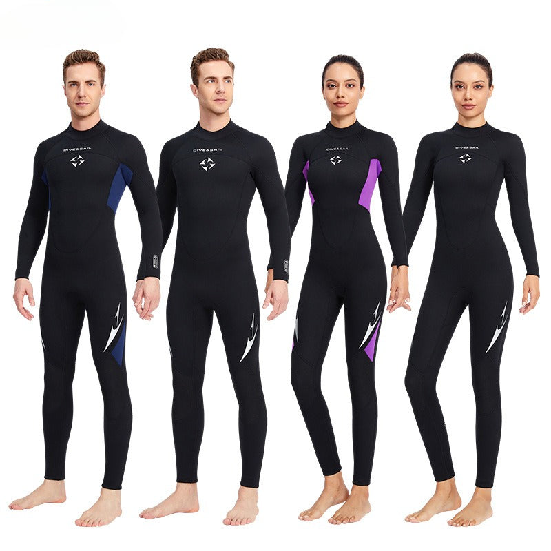 3MM Wetsuit Women's One-piece Long Sleeve Thickened Warm Couple Wetsuit Men's Snorkeling Surfing Jellyfish Swimsuit