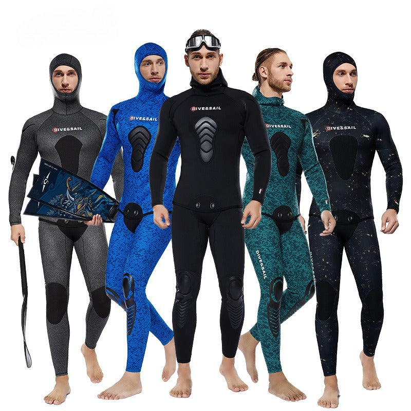 Wetsuit 3/5/7 MM camouflage fishing and hunting suit split hooded light leather wetsuit warm free diving wetsuit