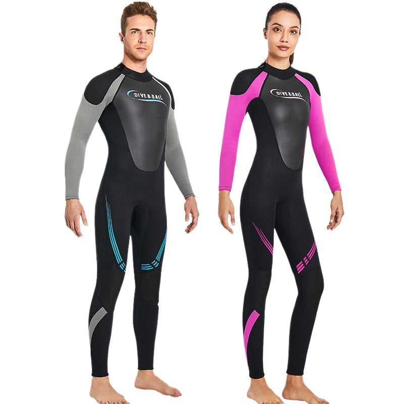 Spot wholesale 3MM couple wetsuit one-piece high elastic wetsuit long sleeve thickened thermal snorkeling surfing wetsuit