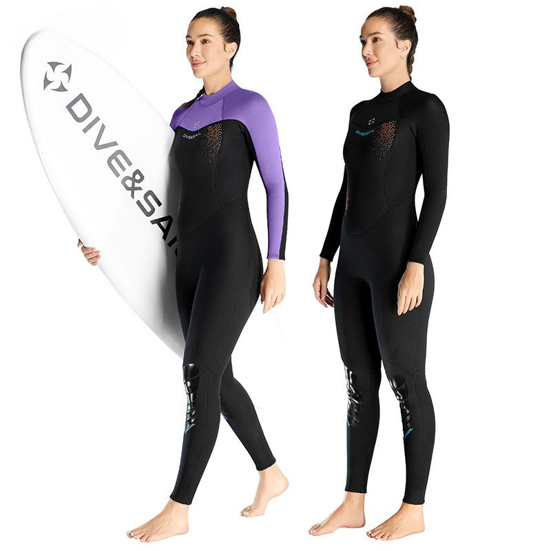 3MM wetsuit women's one-piece long-sleeved cold-proof wetsuit winter swimming warm snorkeling surf suit wet clothes