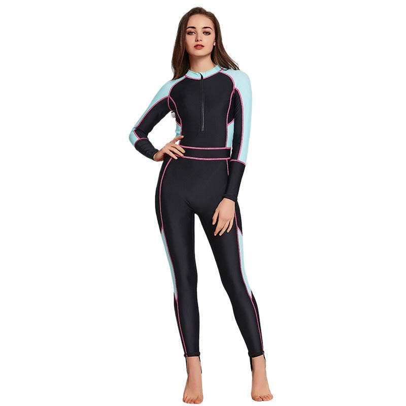 Women's one-piece wetsuit, sunscreen, long-sleeved swimsuit, snorkeling suit, slim, comfortable and conservative swimsuit