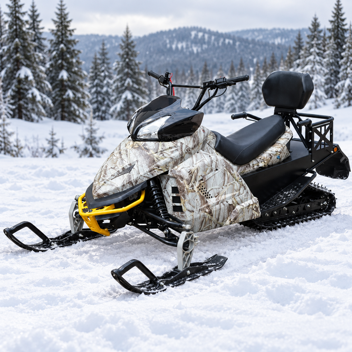 YQ1 200cc-class gasoline snowmobile front three-quarter view